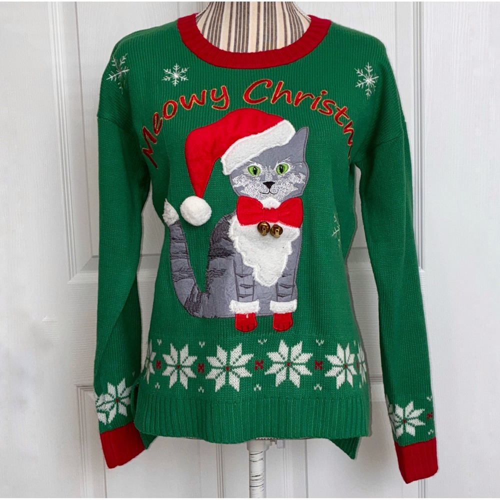 Christmas Cat sweater United States Sweaters Womens small Bell Whimsical Holiday